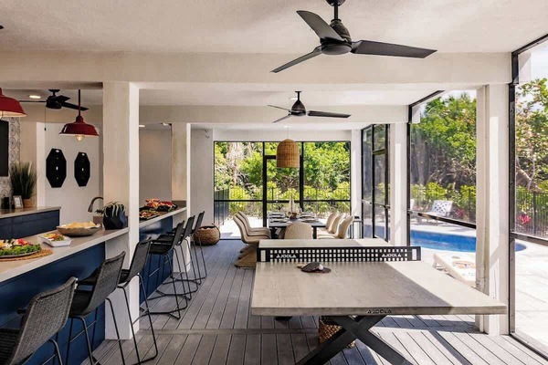 Welcome to the ultimate fun zone! The bottom floor is a destination of its own. Enjoy a 6-top bar, large dining area, two dart boards, ping pong, lounge areas, brand new pool, yard games, grill and outdoor showers. What more could you wish for?!