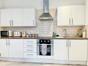 Fridge, microwave, oven, toaster