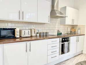 Fridge, microwave, oven, toaster