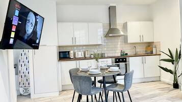 Fridge, microwave, oven, toaster