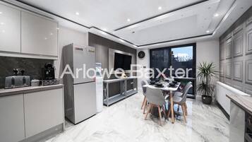 Fridge, microwave, oven, coffee/tea maker