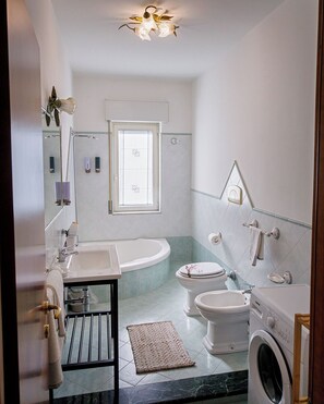 Haartrockner, Bidet, Handtücher, Seife