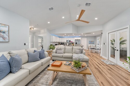 1 acre private retreat with pool, firepit, volleyball, basketball & open concept