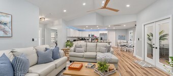 1 acre private retreat with pool, firepit, volleyball, basketball & open concept