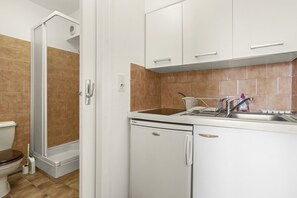 Kühlschrank, Mikrowelle, Herdplatte, Geschirrspüler