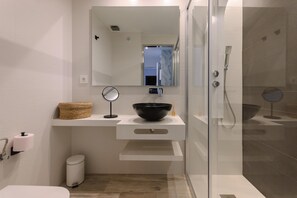 Douche, sèche-cheveux, serviettes fournies, papier toilette