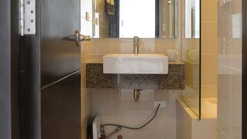 Hair dryer, bidet, towels, toilet paper
