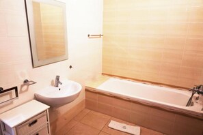 Family House, Multiple Bedrooms (Dionisia Gozitan Villa and Pool Gozo) | Bathroom | Combined shower/bathtub, hair dryer, towels, soap - Dionisia Gozitan Villa and Pool Gozo (Ghasri)