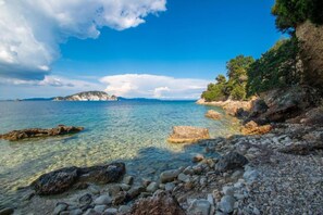 On the beach, sun-loungers - Beach Villa Cavo - with private sea access (Zakynthos)