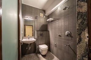 Shower, bidet, towels, soap