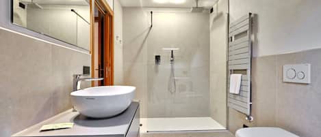 Douche, séchoir à cheveux, bidet, serviettes fournies