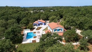 A large house with a swimming pool, surrounded by dense forest. - Villa Irena Funtana in a quiet location, with pool close to Zelena Laguna Resort (Funtana)