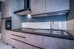 Fridge, microwave, oven, dishwasher