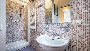 Shower, hair dryer, soap