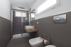 Douche, séchoir à cheveux, serviettes fournies