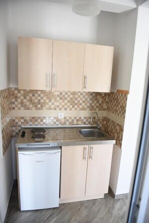 Basic-Apartment, Mehrere Betten, Nichtraucher, Küche | Eigene Küche | Kühlschrank, Herdplatte, Wasserkocher, Küchenrolle