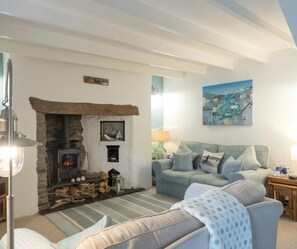 Una televisión, una chimenea, un reproductor de DVD