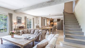 TV, fireplace, DVD player, books