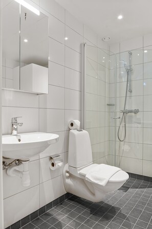 Deluxe Apartment | Bathroom | Shower, hair dryer, slippers, towels