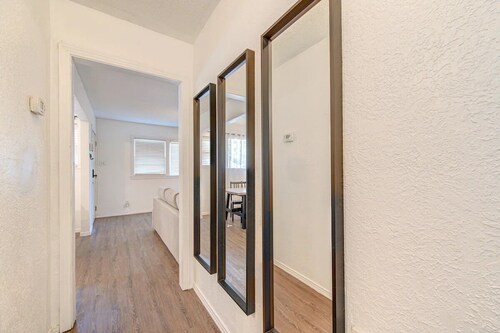 King bed with Pool table, decked patio and, gym.