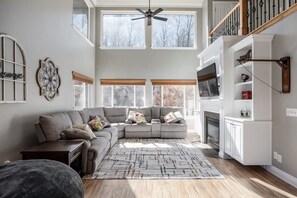 TV, fireplace, offices