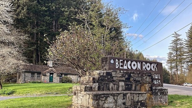 A stone sign with the text "Beacon Rock State Park". - Wild Orchards in the Camas Hills (Camas)