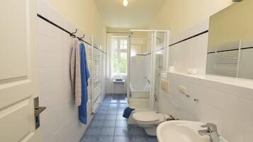 Ducha, secador de pelo y toallas