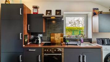 Frigorífico, microondas, horno y placa de cocina