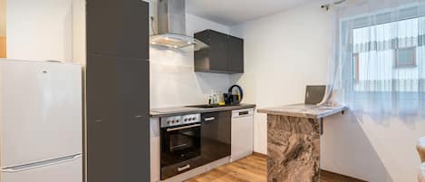 Fridge, oven, stovetop, dishwasher