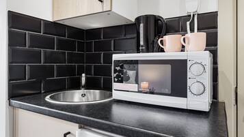 Fridge, microwave, oven, electric kettle