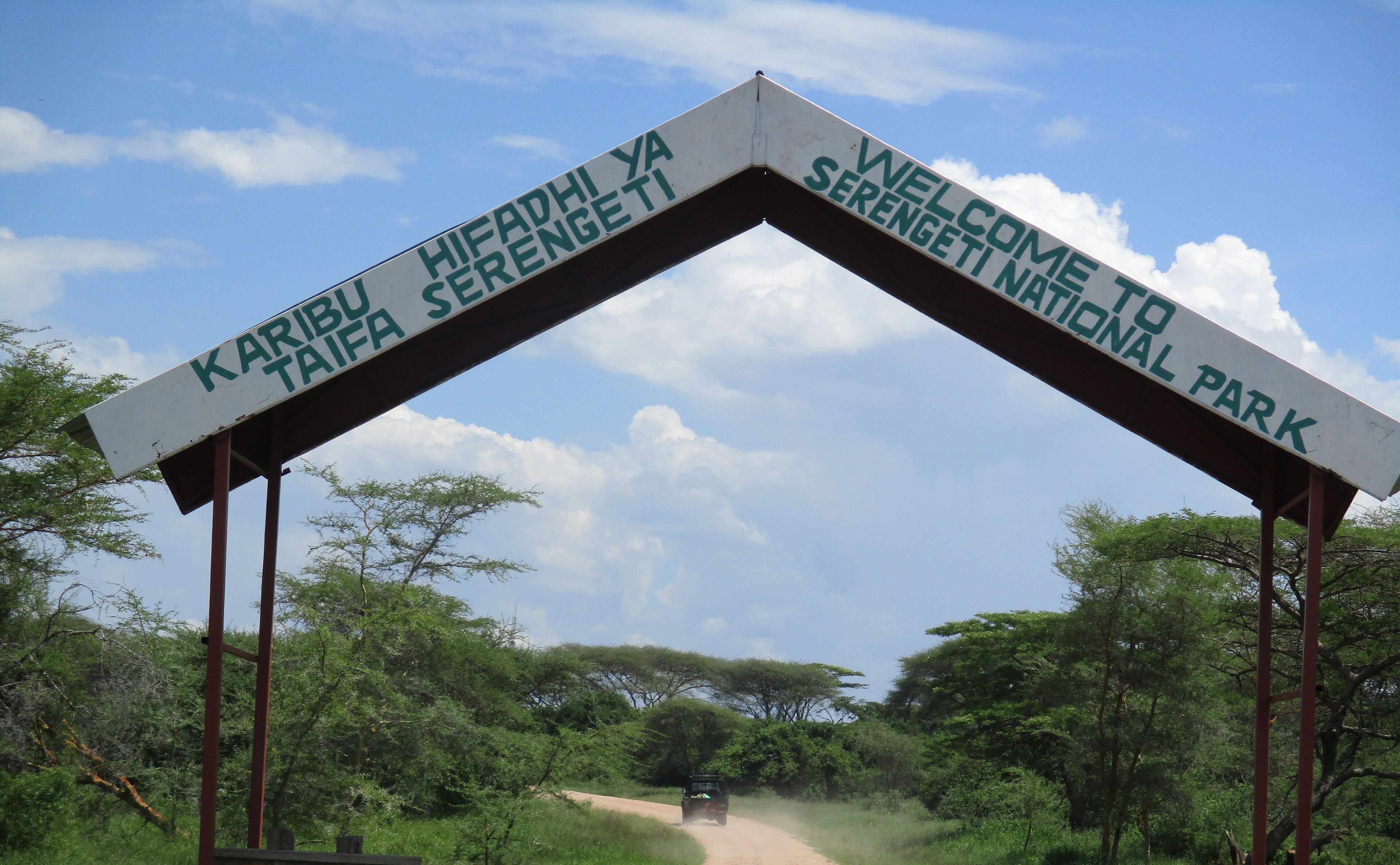 A welcome sign for Serengeti National Park.