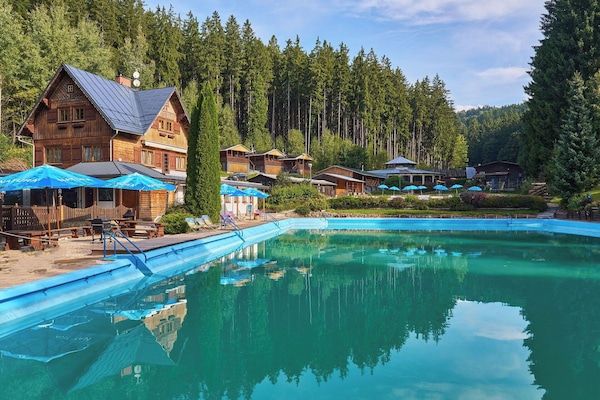 Arbre, Piscine, Recours, Eco Hôtel, Chalet, Mélèze, Station De Montagne, Loisir, Jardin, Biens