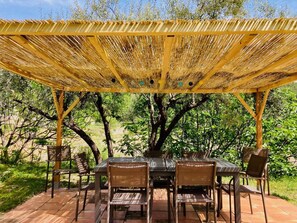 Outdoor dining - Lovely apartment in villa for 8 people with WIFI, A/C, pool, TV and terrace (Lentier)