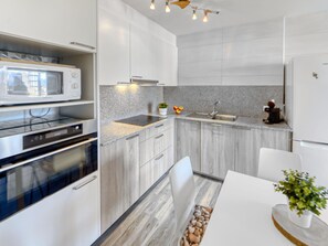 Microwave, oven, toaster, high chair