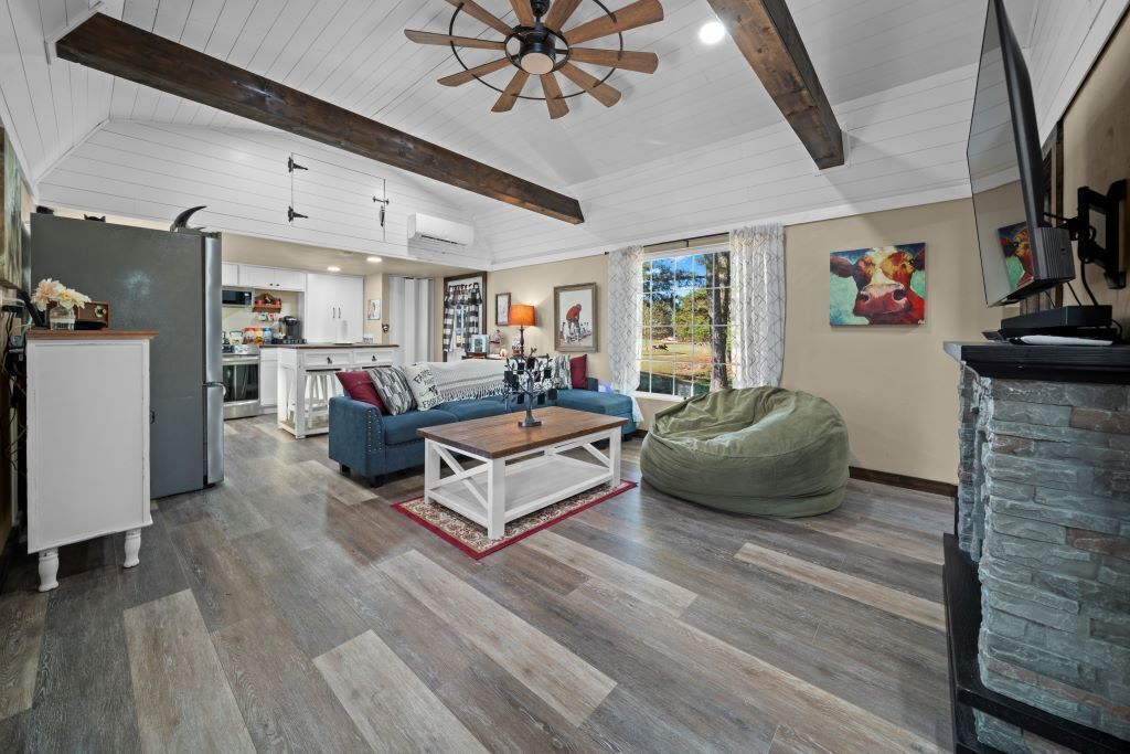 Smart TV, fireplace, DVD player, video library