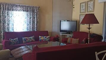 Een televisie en een open haard