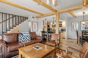 Smart TV, fireplace, DVD player, books