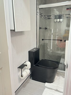 Sèche-cheveux, serviettes fournies, savon, papier toilette