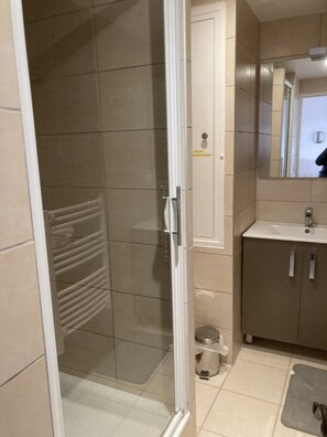 Shower, hair dryer, toilet paper