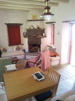 TV, fireplace