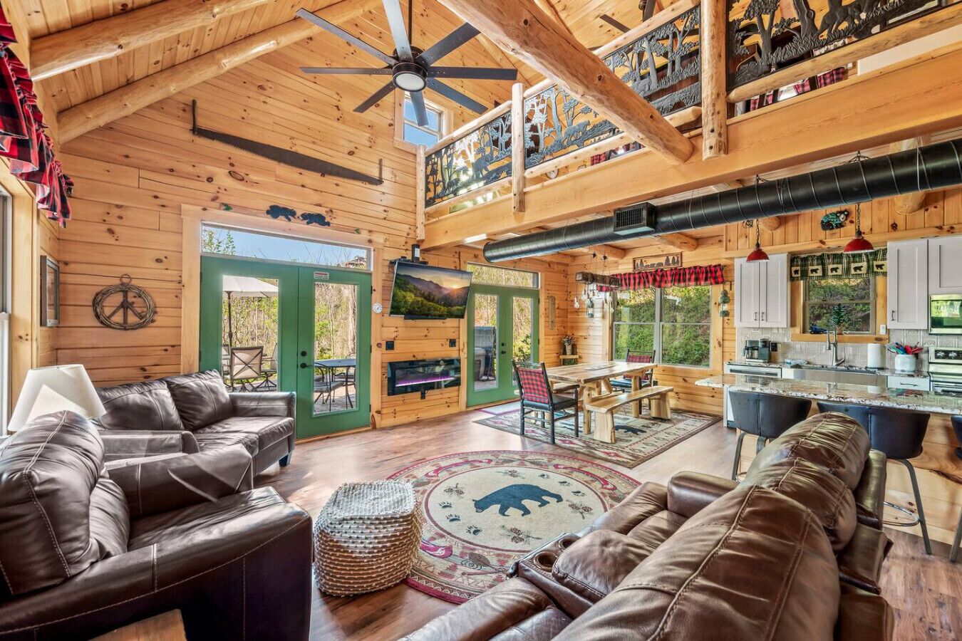 TV, fireplace, books