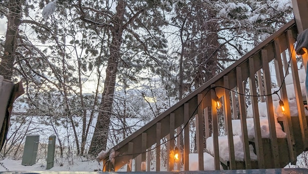 A wooden deck with a hot tub surrounded by snow-covered trees. - Modern Townhome w/ Hot Tub: 10 Mi to Snowbird! (Salt Lake City)