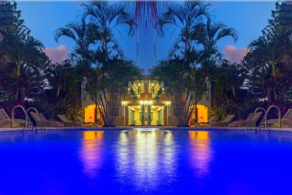 Front view at night.