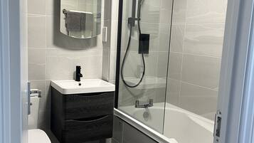 Hair dryer, towels, toilet paper