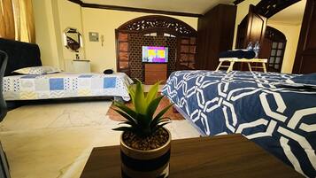 1 bedroom, desk, laptop workspace, iron/ironing board