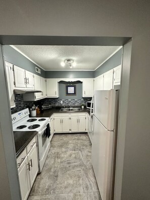 Frigorífico, microondas, horno y placa de cocina