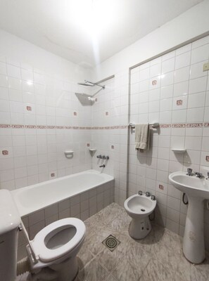 Shower, bidet, towels, soap