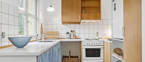 Fridge, stovetop, coffee/tea maker