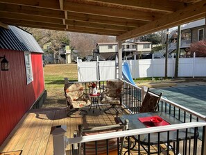 Terrace/patio - River Road Retreat.  Cabin minutes away from trails w/ hottub & seasonal pool!  (McCarr)