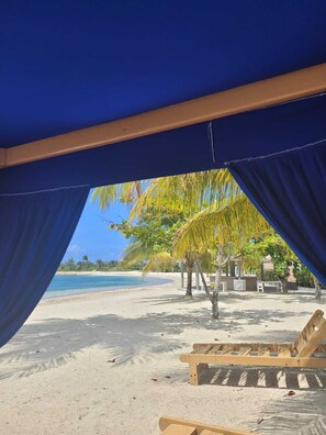 On the beach, beach towels